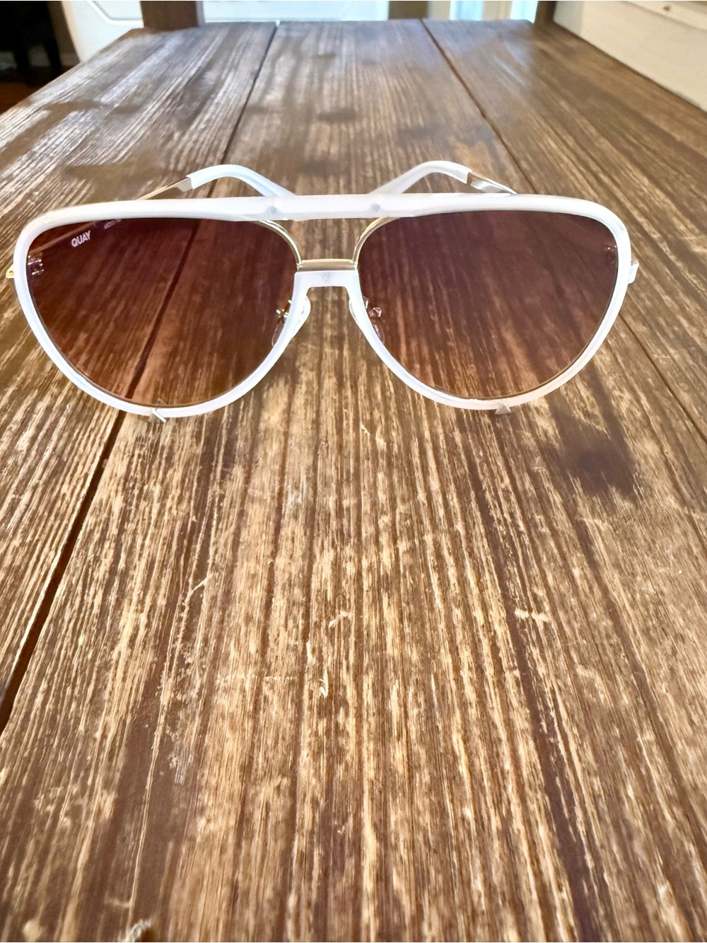 Quay Australia Women's Cream Color Frame Aviator Sunglasses with Brown Lenses